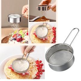 hobbyme Stainless Steel Flour Sifter Fine Mesh Strainer Metal Mesh Strainer with Handle for Kitchen Baking Tool Diameter 2.5 Inch