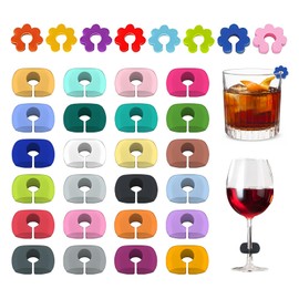 32Pcs Wine Charms for Stem Glasses, Reusable Silicone Drink Markers Glass Identifiers Tags