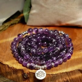 Unbranded Amethyst 108 Mala Bead Prayer Healing Crystal Necklace Bracelet Talisman Gifts