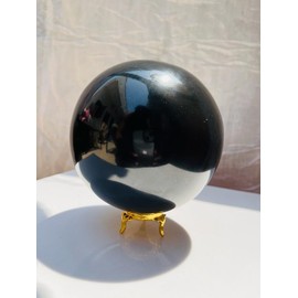 100MM Large Black Tourmaline Sphere, Crystal Sphere, Black Tourmaline Crystal Healing Natural Sphere, Tourmaline Ball with Golden Metal Stand Meditation Home Office Decor Crystal Gift