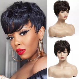 BM Peluca Greta Natural Premium Corta De Cabello Humano Negro