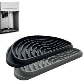 Bandeja de goteo de silicona para refrigerador, 2 paquetes. Protege la bandeja dispensadora de hielo y agua de derrames, se adapta a la bandeja de agua del refrigerador, bandeja de máquina de café reciclar y secar rápidamente (semicircular, negro y gris)