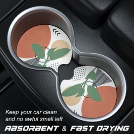 Aiawoxc Car Cup Holder Coasters, 2 Pack Universal Auto Anti Slip Insert Coaster, Car Coasters with A Finger Notch, Cute Car Assecories for Women Men, Cup Mat for Most Car Interior (Tropical Plants)