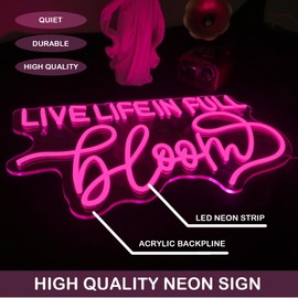 DREAMFORT Live Life In Full Bloom Neon Sign Adjustable Brightness Art LED Wall Decor for Home, Yoga Studio, Spa, Café, or Party, USB-Powered Versatile Room & Wellness Decoration