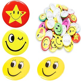 Pack of 45 Smiley Face Badges, Metal Smile Face Button Pins, Smiley Badge Safety Pin Decoration of Costumes, Smiley Pin DIY Clothing Accessories for T-Shirts, Backpacks (Random Styles)