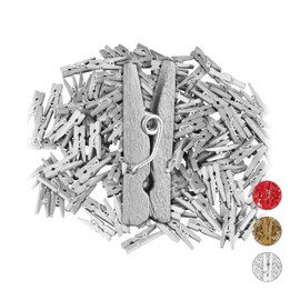 Relaxdays Mini Wooden Pegs, Set of 144, Weddings, Celebrations, Hanging Photos, Decorating Gifts, Crafting, DIY, Silver