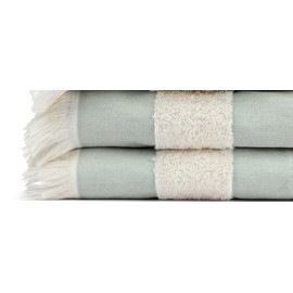 Lightweight Turkish Beach Towel - 100% BCI Cotton, Unbleached Raw Fringe, Oeko-TEX Certified, Absorbent, Eco-Friendly, 36x66 in, 1 lb, Natural Stripe, Portable Sarong Blanket for Pool, Travel, Gift