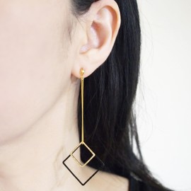 Miyabi Grace Invisible Clip On Earrings Dangle Threader Black Gold Silver Long Clip-on Oval Square Teardrop Non Pierced Fashion Earrings for Women, Resina