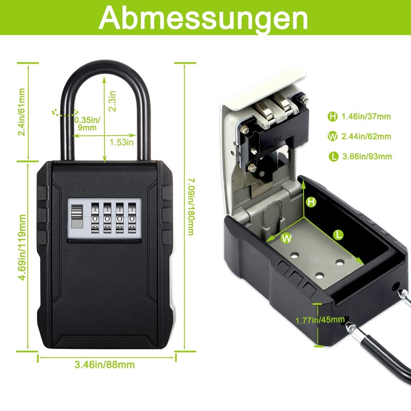 ZHEGE Key Cabinet with Number Code, Key Safe Outdoor, 4-Digit