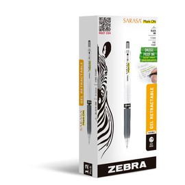 Zebra Pen Sarasa Mark ON Gel Pen, 0.5mm Fine Point, Retractable Black Ink, Smear-Resistant Ink for Highlighting, Expandable Clip, Ideal for Note-Taking, 12-Pack (48410upc)