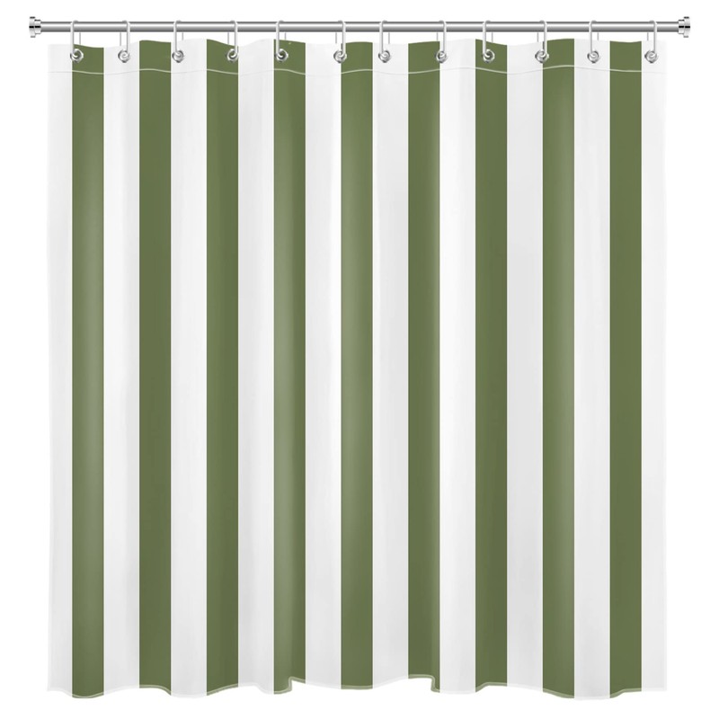 LB Sage Green and White Striped Fabric Shower Curtain for