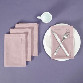 Set of 4 Linen Bidding Cloth Napkins 18x18 - Reusable Washable Fabric Dinner Napkins with Mitered Corners, Flax Cotton Blend, Long-Lasting Durability, Perfect for Everyday Use. (BlushPink, Pack of 4)