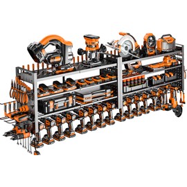 Shomextol 66" W Super Large Power Tool Organizer Wall Mount,Heavy Duty Cordless Tool Organizer with 18 Drill Holder,600 Lbs Capacity 4-Layer Garage Organization for Garage and Workshop (Black)