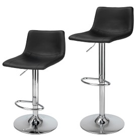 Finnhomy Bar Stools Modern PU Leather, Bar Stools Set of 2 Counter Height, Swivel Barstools with Footrest and L Shape Back, Height Adjustable Modern Bar Chairs for Kitchen, Black