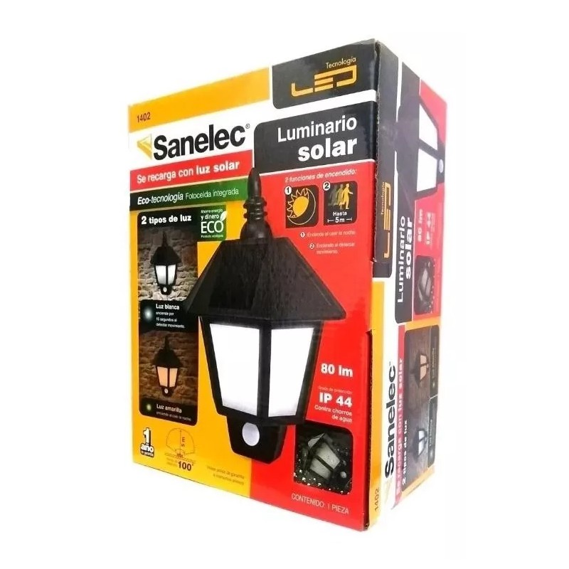 Sanelec Luminario Farol De Led Solar C/sensor De Movimiento Sanelec