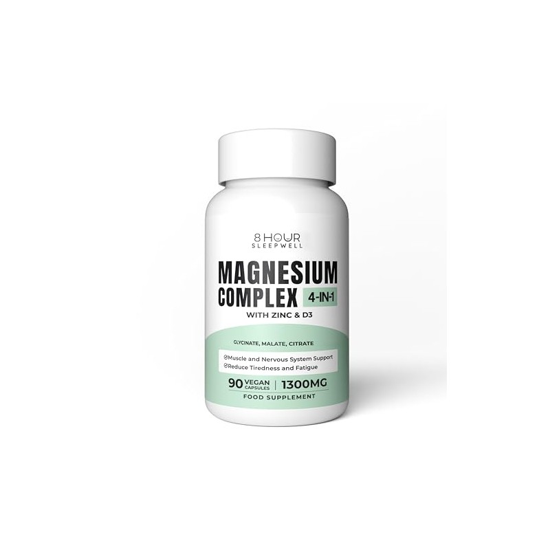 Magnesium Glycinate Capsules 1300mg | 4-in-1 Complex | 8 Hour