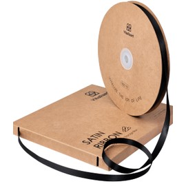 Vitalizart 3/8" x 100Yd Black Satin Ribbon, Double-Sided Ribbons for Gift Wrapping & Crafting, Silk-Like Fabric Ribbon for Bouquet & Decoration, Thin Satin Ribbon with Storage Box