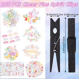 100Pcs Cheer Pins Spirit Clips Clothes Pins Wooden Cheer Pins for Backpacks Cheer Clothes Pins Decorations Ribbon Team Classroom Cheer Gifts Bulk（Black）
