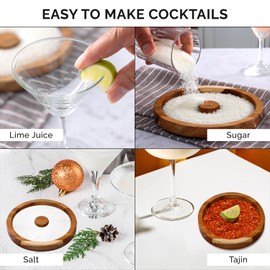 Premium Acacia Wood Cocktail Salt and Sugar Rimmer - Large Glass Rimmer for Margaritas & Martinis - Drink Rimming Dish for Cocktails, Bar Accessories for Bartender Use, Fits Glasses Up to 5.5 Inches