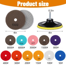 50-8000 Grit Pads, 11 PCS Wet/Dry Granite Polish Kit for Drill Grinder Rock Polisher Granite Marble Stone Concrete Tile Tools
