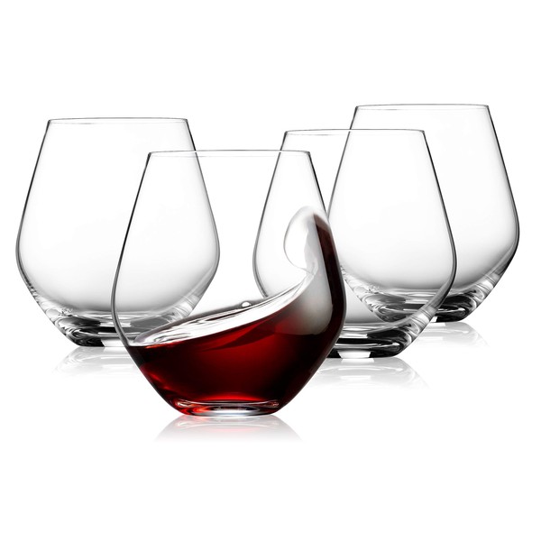 Godinger Stemless Wine Glasses - European Made, Set of 4 - 17oz Drinking Glasses for Red Wine