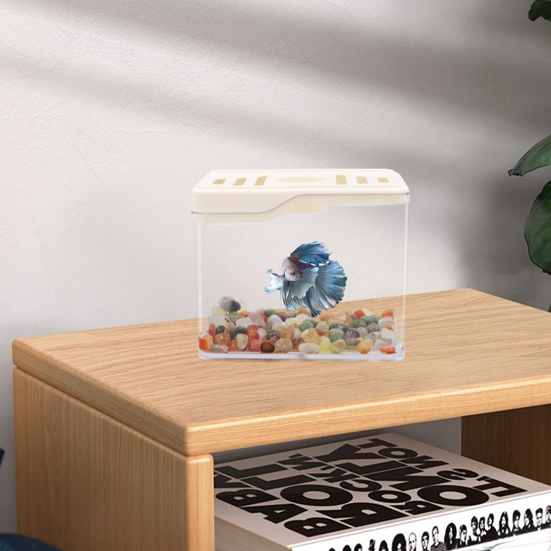 Betta Fish Tank, 0.25 Gallon Mini Plastic Quadrate Aquariums with