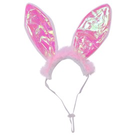 Crinkle Pink Bunny Ears Pet Headband, Medium/Large