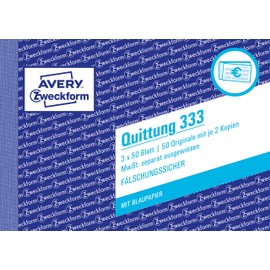 Avery Zweckform 333 Quittung MwSt. separat ausgewiesen, DIN A6, fälschungssicher, 3 x 50 Sheets, White