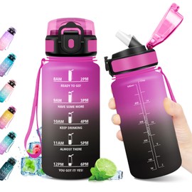Water Bottle 500 ml, Motivational Water Bottle, Leak-proof & Time Marker, Water Bottle with Straw, BPA-Free, Water Bottle for Sports, School, Gym, Hiking, Bik
