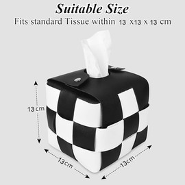 Tissue Box Holder,PU Leather Square Tissue Holder,Cube Tissue Box Covers,Checkered Tissue Box, Decorative Organizer for Bedroom, Vanity Desk, Nightstand, Office,Bathroom