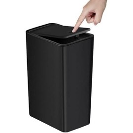 Bathroom Trash Can with Lid, 10 Liter/ 2.6 Gallon Slim Garbage Can, Small Trash Bin Waste Basket with Pop-Up Lid for Kitchen, Bedroom, Living Room, Office (Black) - Color: Black, Size: 1 Pack