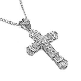 CAFUDEYE Cross Pendant Necklace Stainless Steel Cross Diamond Necklace for Men Women(Silver)