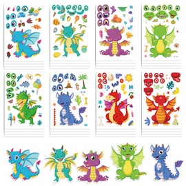 24 Sheets Dragon Stickers Make a Face Dragon Sticker Sheets Mix and Match for Kids Dragon Party Favors Supplies Birthday Gifts Make Your Own Stickers for Kids Teens Party Decoration (Dragon Stickers)