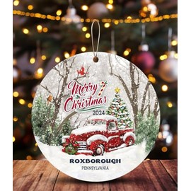 Merry Christmas Ornament 2024 Gift City Roxborough Pennsylvania Ornaments Tree Holiday Present Keepsake Xmas Decoration for Home Rustic MDF Plastic 3"
