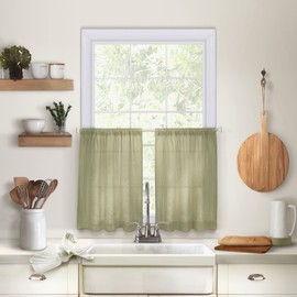 Elrene Home Fashions Cameron - Cortinas de Lino con Nivel, 30 Pulgadas de Ancho x 24 Pulgadas de Largo Cada una (Juego de 2 Niveles), Verde Salvia