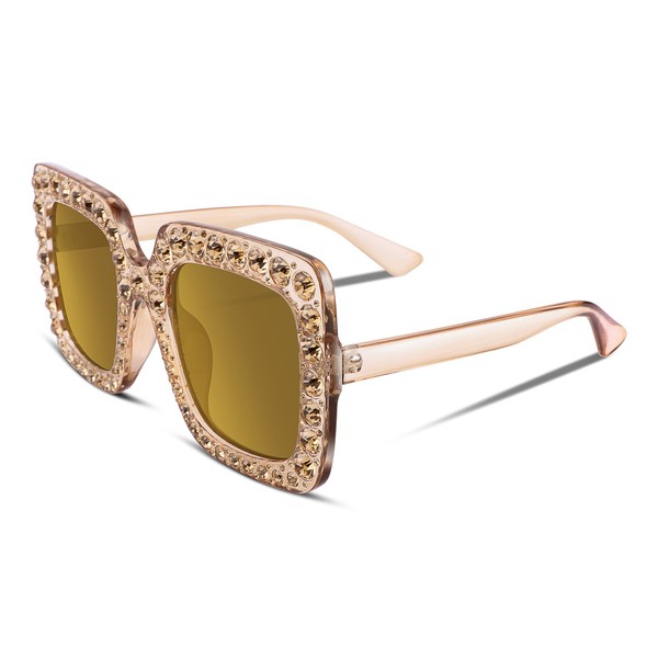 FEISEDY Women Sparkling Crystal Sunglasses Oversized Square Thick Frame B2283