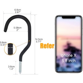 KURUI Heavy Duty Screw Hooks for Hanging Plants, Outdoor String Lights, Bike, 8 Pack Large Ceiling Hooks for Garage Organization and Storage, Black No Drill Wall Hangers