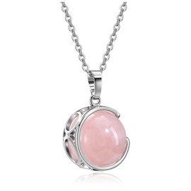 Top Plaza Rose Quartz Healing Crystal Stone Necklace Round Ball Rotating Natural Gemstone Pendant Necklace for Women Energy Jewelry Christmas Gifts