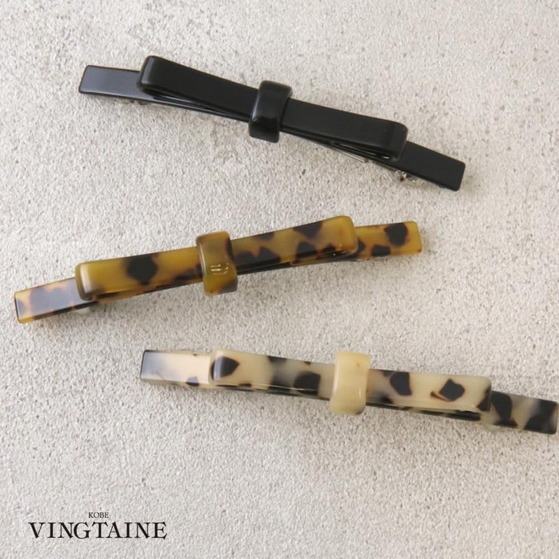 VingTAINE H7047-BR- Tortoise Shell Style Thin Ribbon Barrette Marble Thin