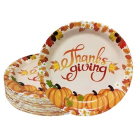 Visroco 40 PCS 9 '' Thanksgiving Paper Plates Fall Theme Party Supplies Give Thanks Pumpkin Autumn Tableware for Fall Thanksgiving Dinner Party Decorations