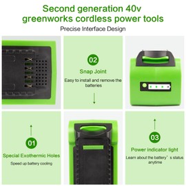 [2 Pack] HIGH Output 6.0Ah 40V Battery for GreenWorks 40-Volt G-MAX Tools Battery 29252 29462 29472 (Not Fit Gen 1)