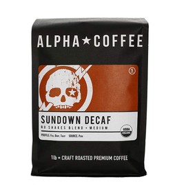 Alpha Coffee – Sundown Decaf - 16 oz. Premium Gourmet Craft Organic Decaffeinated Drip Grind Coffee | Veteran Owned - Specialty Small Batch Roasted Coffee | 100% Arabica Beans (Medium Roast)