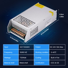EXENWING DC 24V Switching Power Supply SMPS AC 110V/220V to DC 24Volt 720W 30Amp Universal Regulated Converter Transformer Adapter for LED Driver Strip Light 3D Printer CCTV Camera System Amplifier…