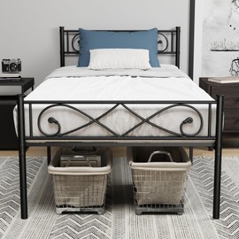 PROXRACER Twin Metal Platform Bed Frame with Headboard,Heavy Duty Steel Slat Support,Mattress Foundation,Under Bed Storage,No Box Spring Needed,Twin Size Bed Frame, Black