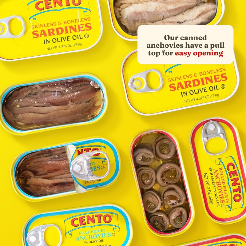 Cento Flat Fillet Anchovies in Olive Oil, 2 Oz, Firm,