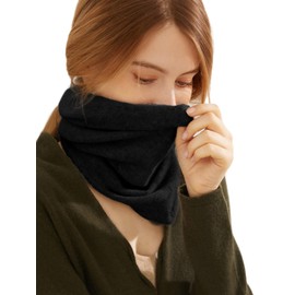 Prettystern Women's Cashmere Loop Scarf Plain Knitted Cashmere Scarf Cashmere Warm Tube Scarf, black