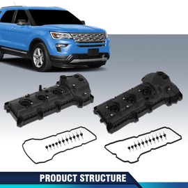 PIT66 Engine Valve Covers Set Compatible with 2011-2018 Ford Edge 3.5L 3.7L, Fit 2015-2017 Ford F150 3.5L 3.7L W/O Cam Sensor Port Hole, NON-Turbocharged