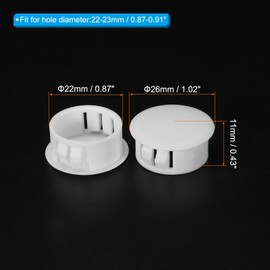 PATIKIL 22mm (7/8") Plastic Hole Plugs, 60Pcs Flush Type Round Hole Plugs Cover Snap in Locking Hole Tube for Table Kitchen Cabinet Furniture, White