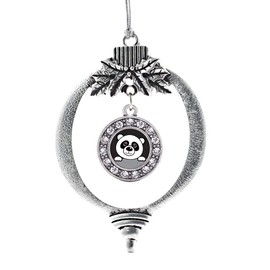 Inspired Silver - Peeking Panda - Silver Christmas Ornament - Circle Charm Christmas Tree Ornament with Cubic Zirconia - Holiday Hanging Decoration