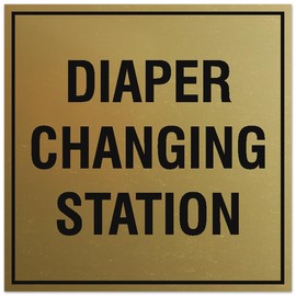 Signs ByLITA Square Diaper Changing Station Sign - Easy Installation | Durable Material (Brushed Gold) - Small